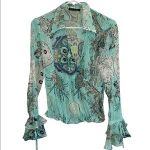 VIOLET & CLAIRE WOMENS BLOUSE TOP WRAP FRONT BELL SLEEVES CRINKLE FEMININE